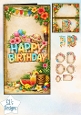 Tropical Happy Birthday Topper Sheet with Flowers, Balloons, Gifts & Summer Party Elements