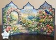 Floral Garden Archway Tri‑Panel Birthday Card Topper with Butterflies & Spring Path