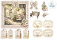 Vintage Lace Garden Bench Card Topper Sheet with Floral Tags & Embellishments