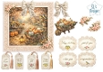 Vintage Autumn Cottage Garden Card Topper Sheet with Pumpkins, Deer & Floral Tags