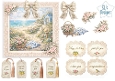 Vintage Lace Seaside Path Card Topper Sheet with Beach Hut & Floral Tags