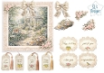 Vintage Lace Garden Gazebo Card Topper Sheet with Floral Bows & Sentiment Tags