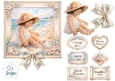 Vintage Coastal Childhood Card Topper – Sweet Beach Girl in Sun Hat