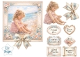 Vintage Seaside Childhood Card Topper – Sweet Little Girl in Pink by the Ocean