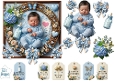 Baby Boy Blue Card Topper – Sleeping Newborn with Flowers and Bows