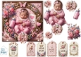 Baby Girl Pink Card Topper – Sleeping Newborn with Flowers and Bows