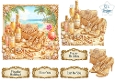Luxury Tropical Glam Card Topper – Gold Heels, Perfume & Beach Scene 