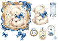 Vintage Teddy Bear & Blue Bow Card Topper