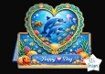 Underwater Heart Frame Dolphin Topper with Coral Reef & Happy Day Banner