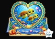 Cute Sea Turtle Heart Frame Topper with Coral Reef & Happy Day Banner