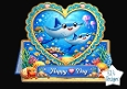 Cute Manta Ray Heart Frame Topper with Coral Reef & Happy Day Banner