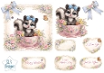 Cute Baby Skunk in Floral Teacup Topper with Tags & Sentiments
