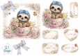 Cute Baby Sloth in Floral Teacup Topper with Tags & Sentiments