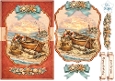 Vintage Coastal Rowboat Card Topper with Lighthouse, Seashells & Nautical Embellishments