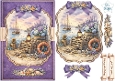 Seaside Sunset Sailboats Card Topper with Lantern Dock, Seashells and Floral Embellishments