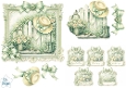 Green Garden Floral Card Topper Set with Bows, Mini Panels & Sentiment Tags
