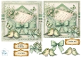 Pastel Green Vintage Envelope & Floral Card Topper with Lovebirds, Bow and Sentiments