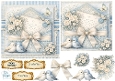 Pastel Blue Vintage Envelope & White Roses Card Topper with Lovebirds, Bow and Sentiments
