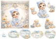 Pastel Vintage Baby Boy Topper Set – Blue Teddy Bears, Toys & Lace Accents