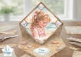 Vintage Seaside Birthday Topper – Pastel Coastal Girl, Shell Frame & Elegant Sentiment 1