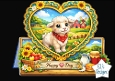 Cute Farm Lamb Heart Frame Topper – Sunflowers, Barn Scene & Rustic Country Card Front