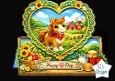 Cute Farm Pony Heart Frame Topper – Sunflowers, Barn Scene & Rustic Country Card Front