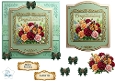 Luxury Rose & Monarch Butterfly Card Topper – Elegant Gold Frame with Vibrant Floral Bouquet