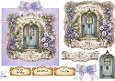Lavender Garden Doorway Luxury Card Topper – Rustic Blue Arch, Purple Blooms & Pastel Ribbon