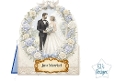 Blue & White Wedding Couple Frame Topper – Floral Arch, Doves & Just Married Printable