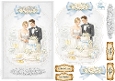 Luxury Wedding Cake Cutting Card Topper • Romantic Bride & Groom • Elegant Blue & White Printable Sheet