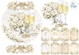 Luxury Wedding Champagne & White Rose Floral Topper with Gold Rings