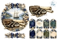 Nautical Sailboat & Compass Scenic Topper with Blue Floral Tags