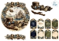 Steampunk Castle & Airship Scenic Topper with Gears, Goggles & Floral Tags