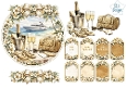 Luxury Seaside Yacht & Champagne Topper with Gold Floral Tags