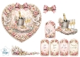 Romantic Champagne & Doves Floral Heart Wedding Topper with Tags