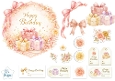 Elegant Pink Floral Birthday Topper with Pastel Gifts & Tags