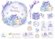 Lavender & Blue Floral Birthday Topper with Gifts, Butterflies & Tags