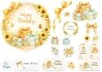 Sunflower Birthday Topper with Pastel Gifts, Butterflies & Tags