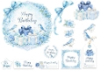 Blue Floral Birthday Topper with Birds, Roses, Gifts & Tags