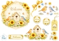 Sunflower Welcome Topper with Birdhouse, Birds & Floral Elements