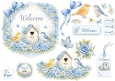 Blue Floral Welcome Topper with Birdhouse, Birds & Tags
