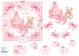 Baby Girl Nursery Scene with Teddy, Crib & Sentiment Tags