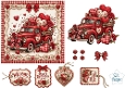 Vintage Red Truck & Hearts Card Topper – Roses, Gingham Bows & Sentiment Tags
