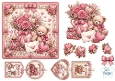 Vintage Teddy Bear & Roses Card Topper – Pink Hearts, Floral Accents & French Sentiment Tags