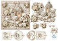 Vintage Teddy Bear & Lantern Card Topper – Neutral Floral Accents & French Sentiment Tags