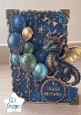 Steampunk Dragon Birthday Card Topper – Blue & Gold Fantasy Printable