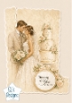Vintage Wedding Couple Card Topper – Romantic Lace & Gold Cake Printable