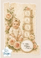 Vintage Baby Girl Card Topper – Soft Roses & Neutral Floral Printable