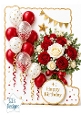 Elegant Red & Gold Birthday Roses & Balloons Topper – Luxury Floral Celebration Card Front