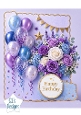 Elegant Purple & Blue Floral Birthday Topper with Balloons & Gold Accents